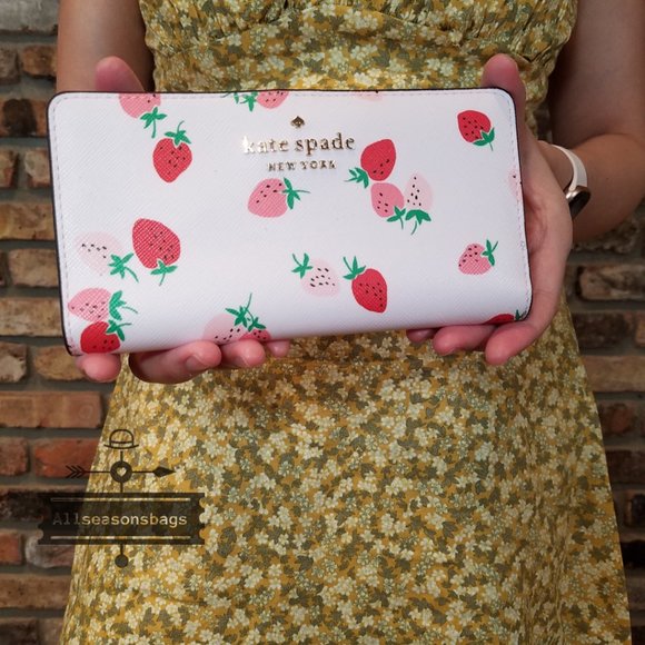 Kate Spade LARGE Strawberry Bifold Wallet Pink - Picture 5 of 8